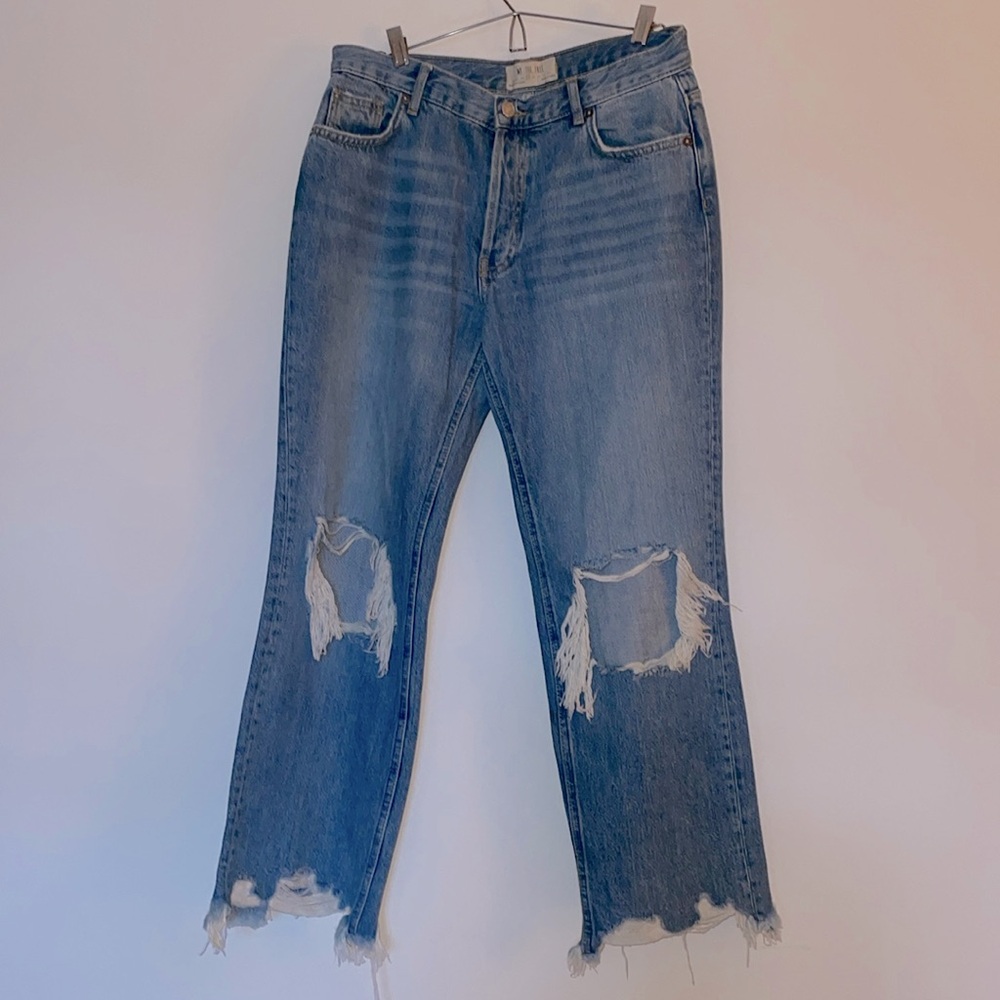 NWOT Free People - We The Free - Super Low Rise Distressed Crop Jean